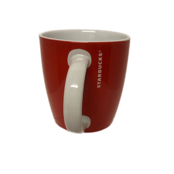 Starbucks Red w/ Green Mermaid Logo White Handle Coffee Tea 12 oz Mug Cup - Picture 2 of 6